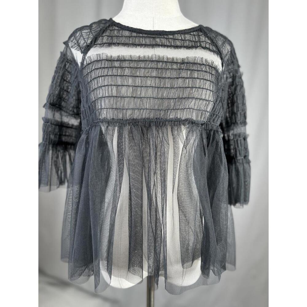 Women's Zara NWT Black Tulle Top SZ S Whimsigoth Babydoll DarkWitch Goth Vampire
